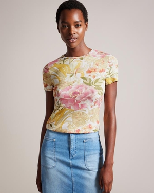 T-Shirt Ted Baker Floral Print Blanche Femme | JET-82520846